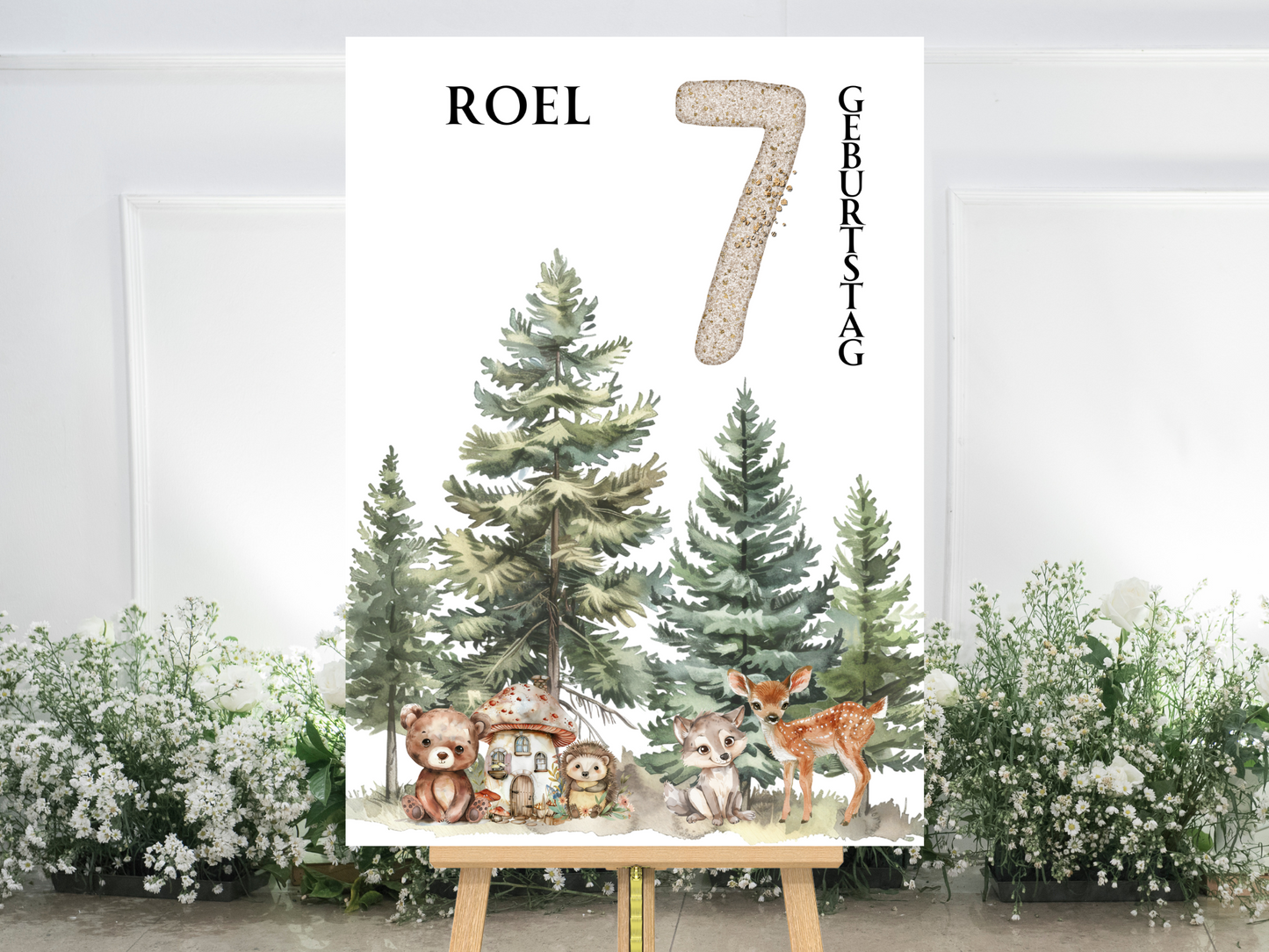 Willkommensschild zum 1. Geburtstag Kindergeburtstag Personalisiertes Waldtiere