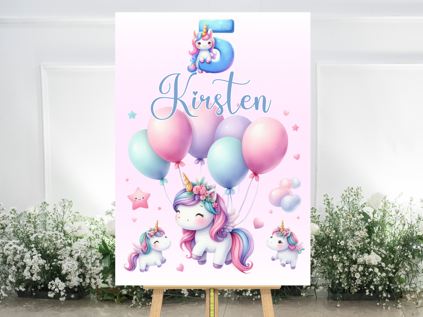 Willkommensschild zum 1. Geburtstag Kindergeburtstag Personalisiertes Deutsch Einhorn