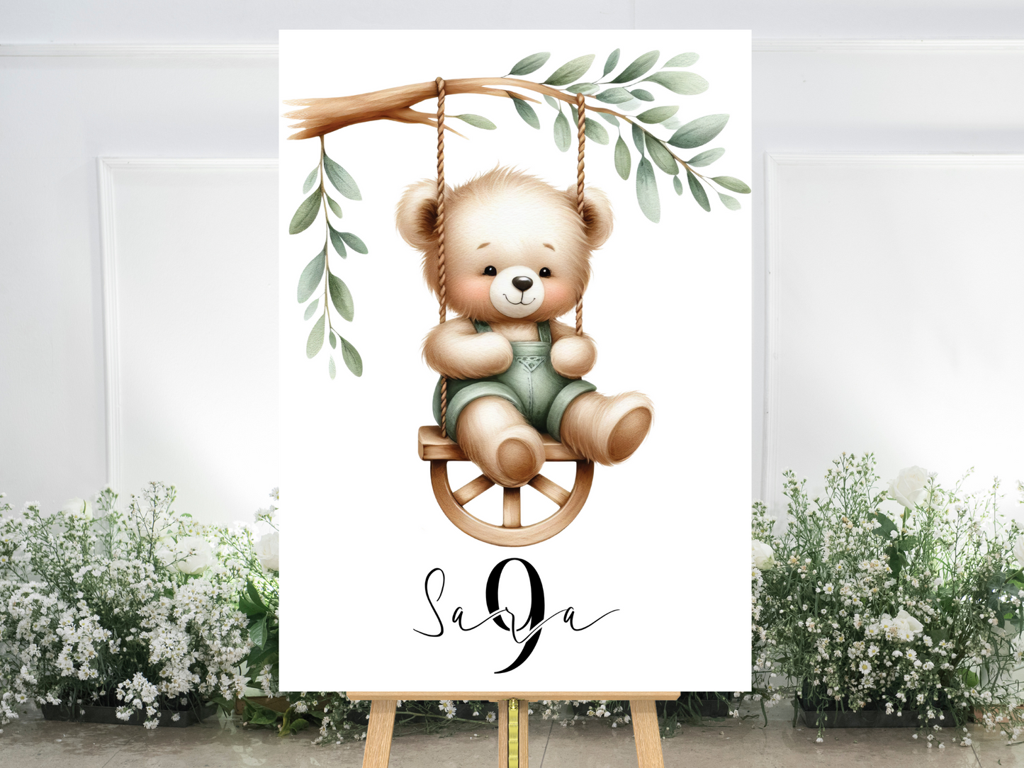 Willkommensschild zum 1. Geburtstag Kindergeburtstag Personalisiertes Teddybär