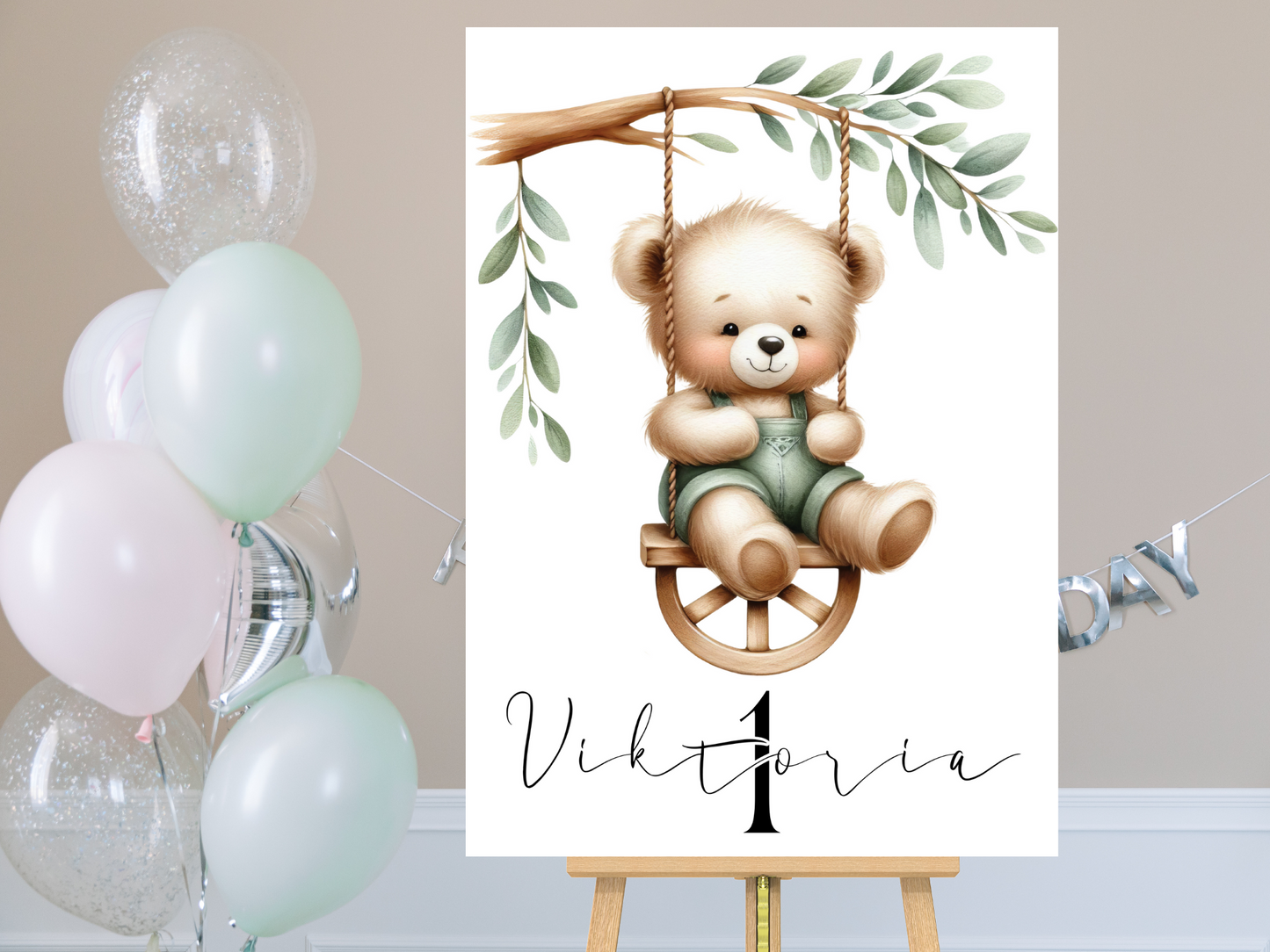 Willkommensschild zum 1. Geburtstag Kindergeburtstag Personalisiertes Teddybär