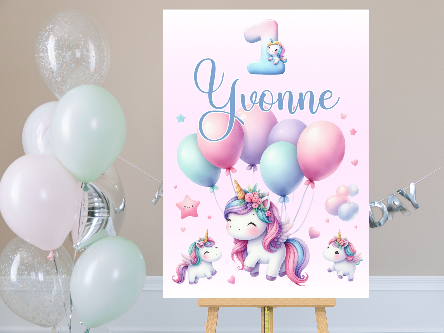 Willkommensschild zum 1. Geburtstag Kindergeburtstag Personalisiertes Deutsch Einhorn