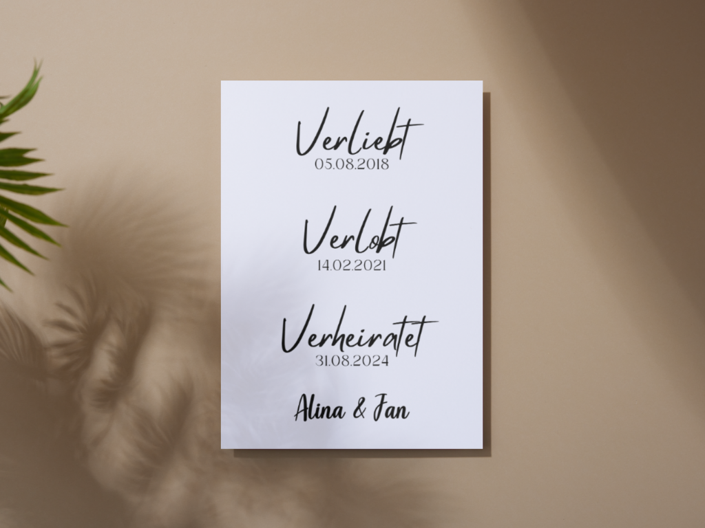 Unsere Liebesgeschichte. Verliebt Verlobt Verheiratet für Hochzeit Leinwand, Poster .