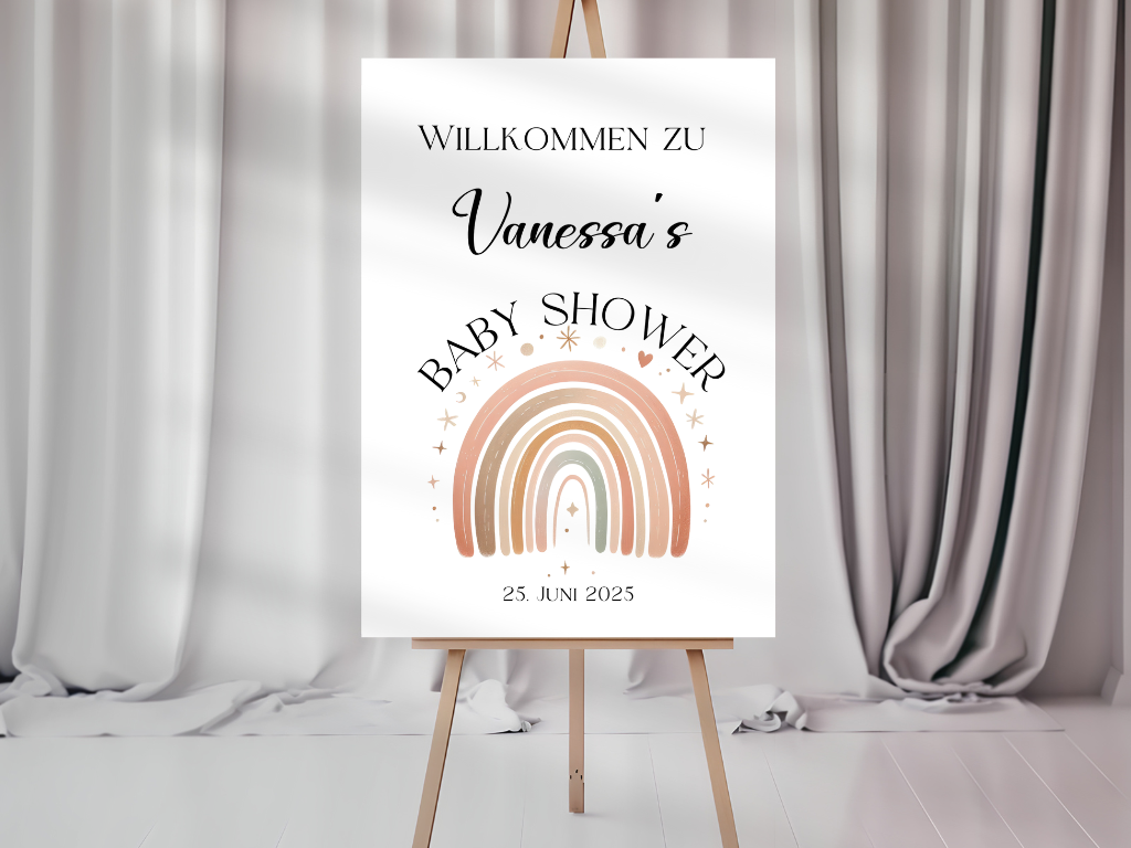Willkommensschild Baby Shower , Gender Reveal - Leinwand , Poster - Regenbogen ELLA