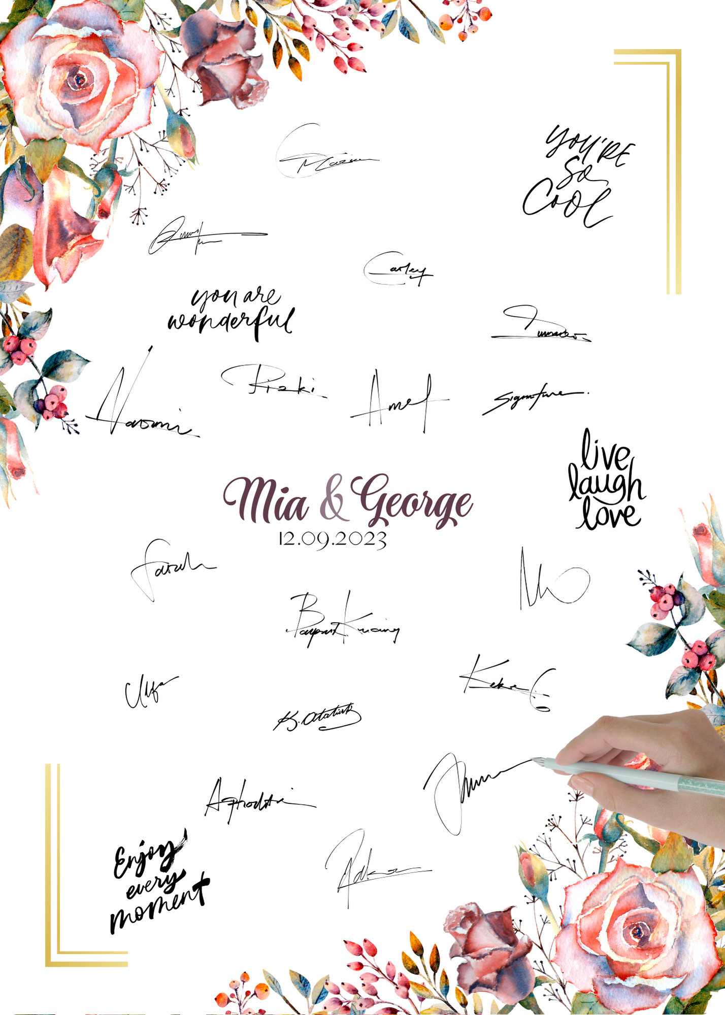 Gästebuch Alternativen für Hochzeit Leinwand, Poster . Boho , Rosa Blumen SOPHIE