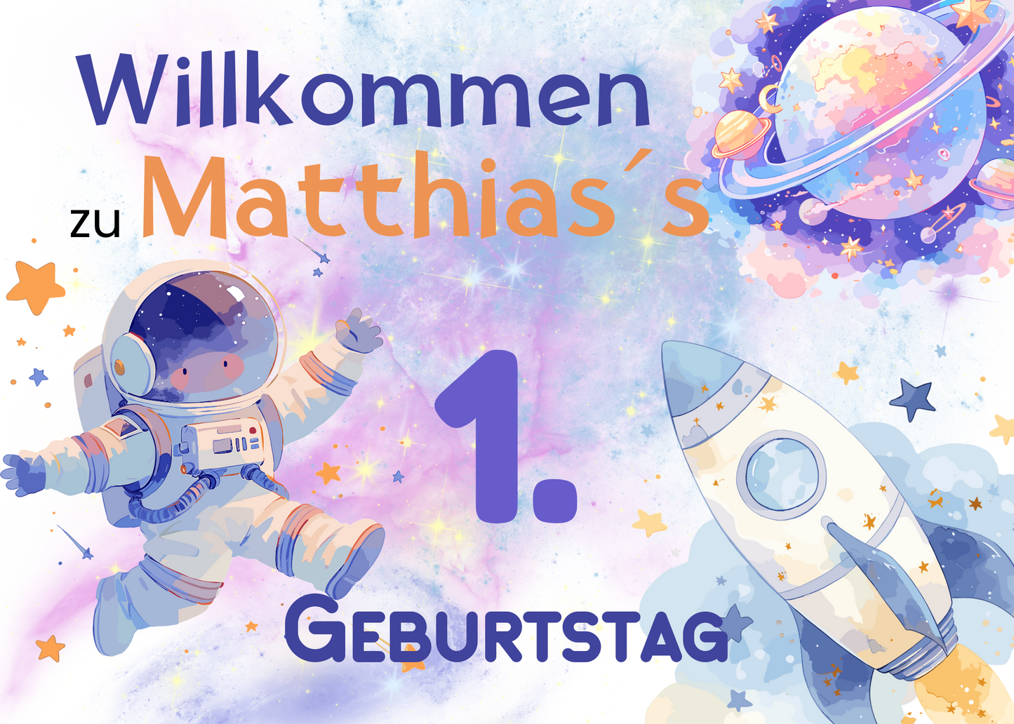 Willkommensschild zum 1. Geburtstag Kindergeburtstag Personalisiertes Kosmos Deutsch