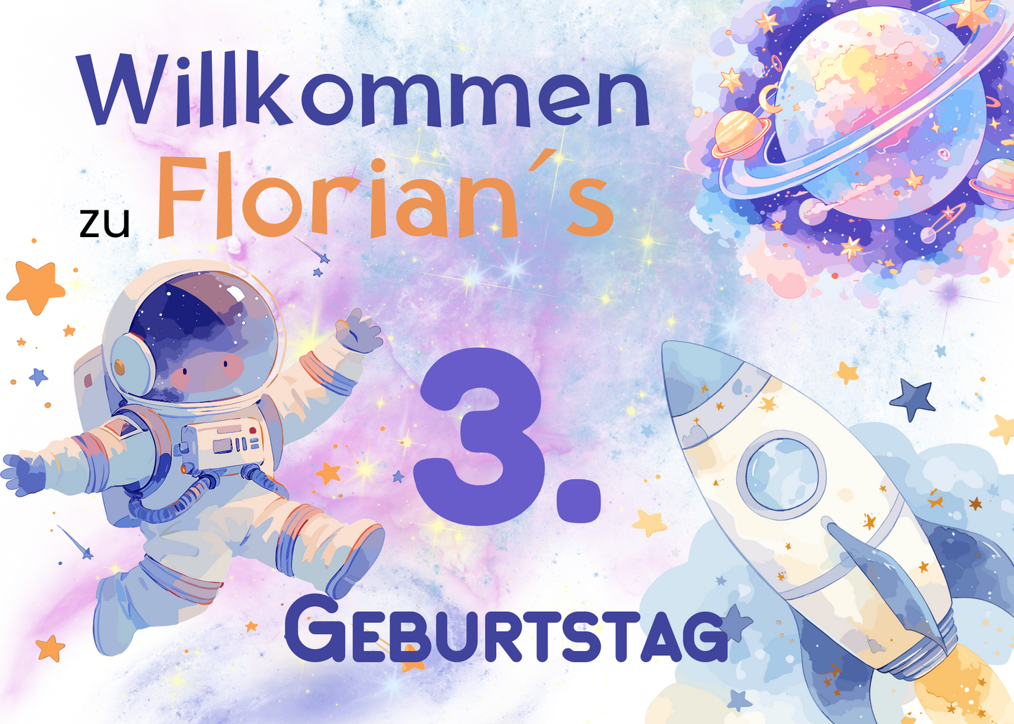Willkommensschild zum 1. Geburtstag Kindergeburtstag Personalisiertes Kosmos Deutsch