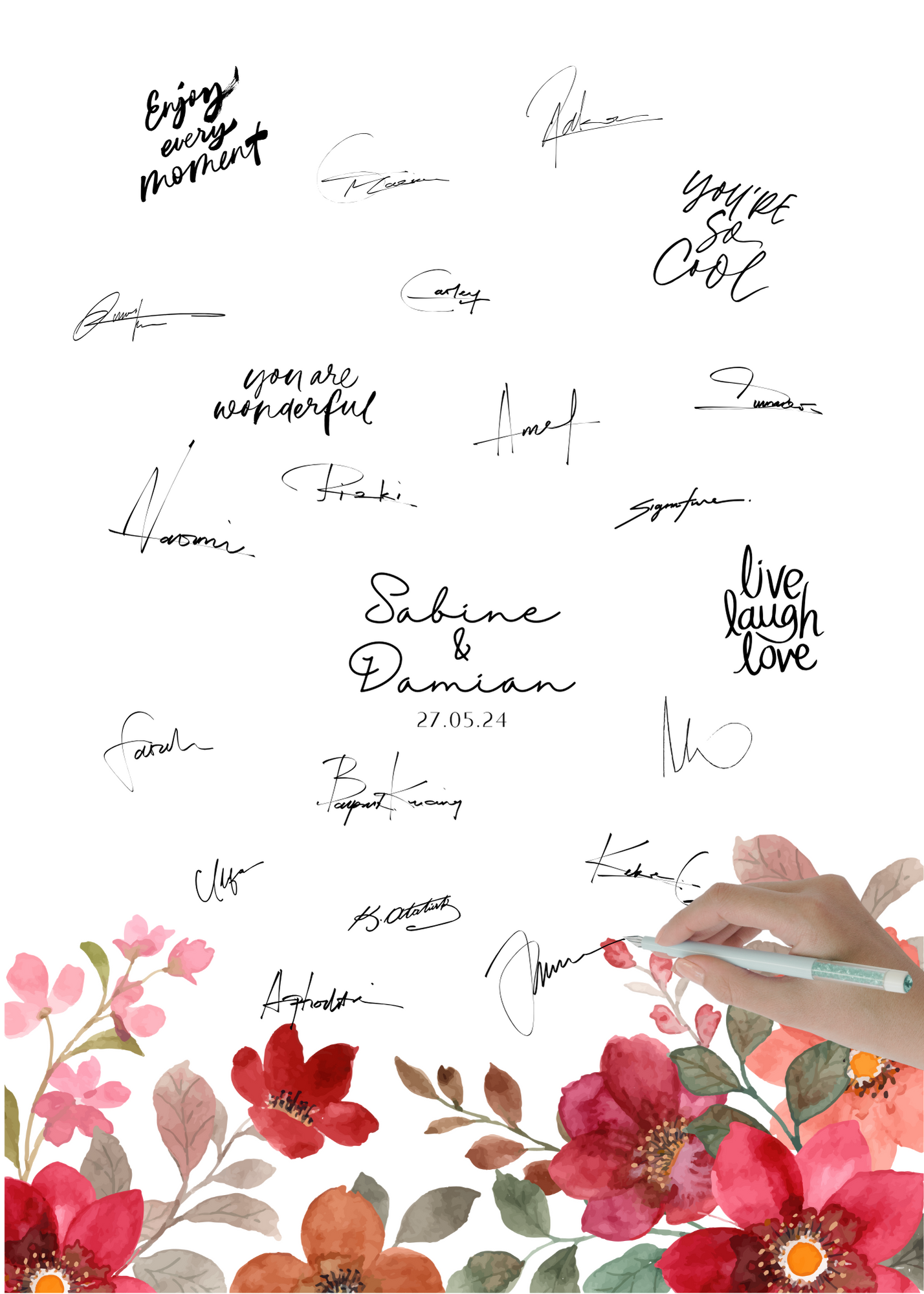 Gästebuch Alternativen für Hochzeit Leinwand, Poster . Bunte Blumen , Rot , Vintage NATALIE