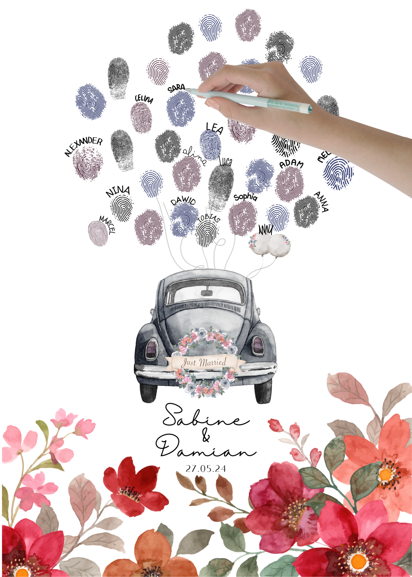 Gästebuch Alternativen für Hochzeit Leinwand, Poster . Bunte Blumen , Rot , Vintage NATALIE