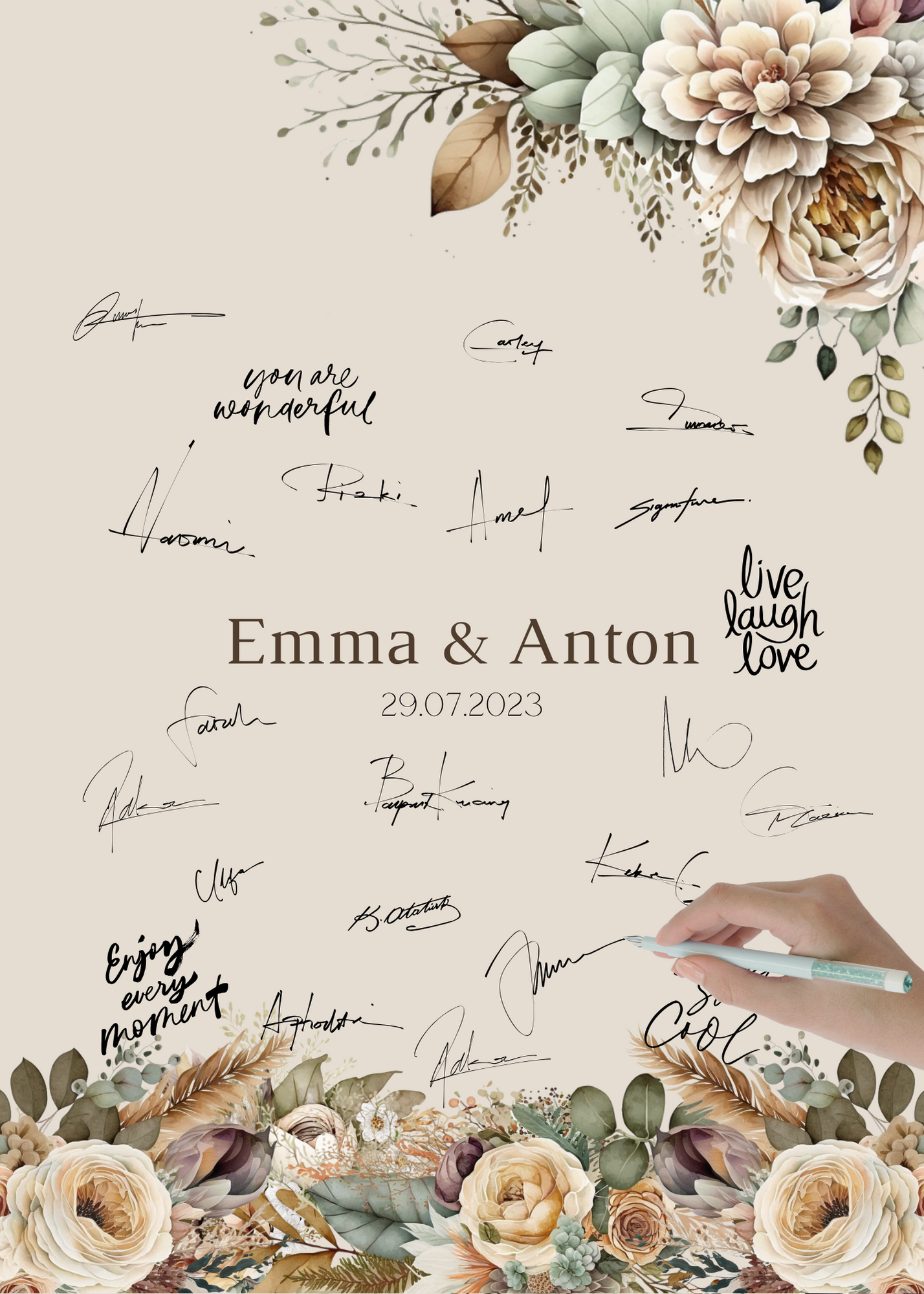 Gästebuch Alternativen für Hochzeit Leinwand, Poster . Boho , Beige , Blumen JULIA
