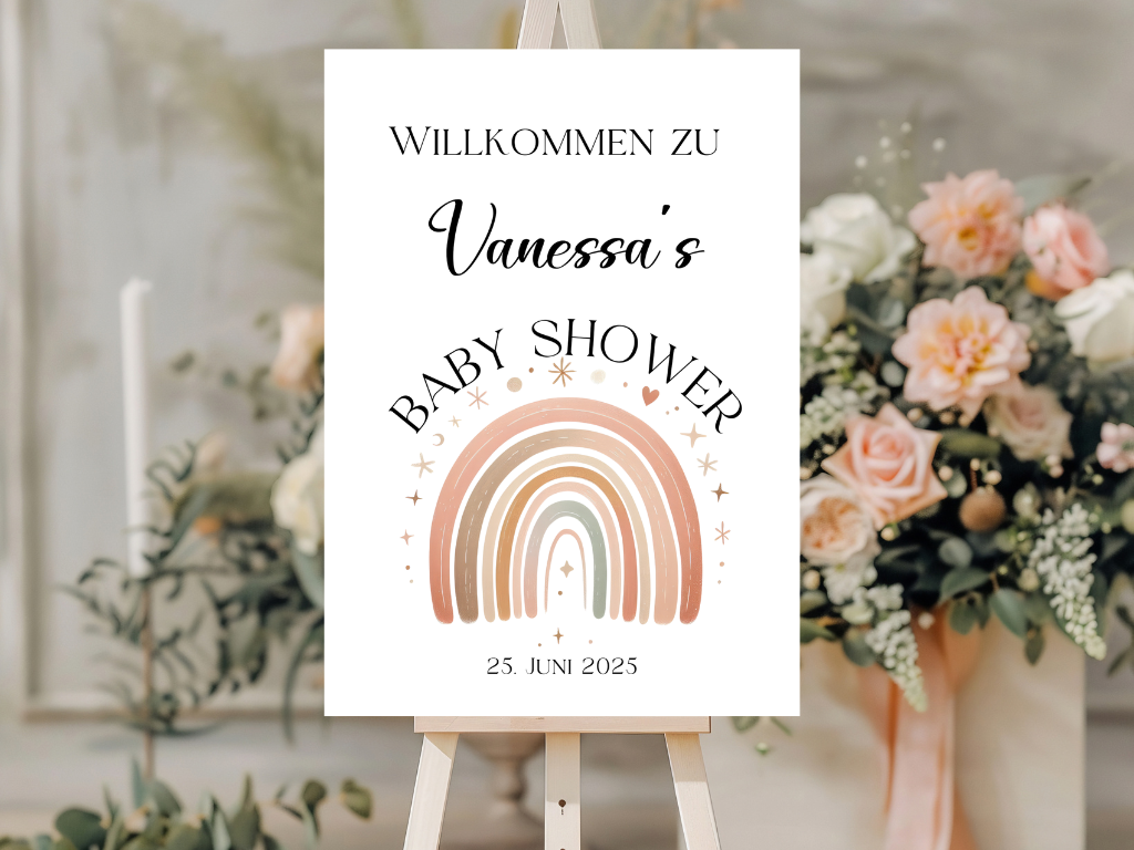 Willkommensschild Baby Shower , Gender Reveal - Leinwand , Poster - Regenbogen ELLA