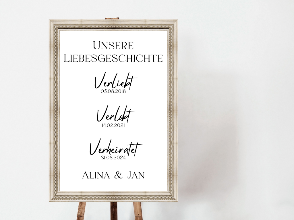 Unsere Liebesgeschichte. Verliebt Verlobt Verheiratet für Hochzeit Leinwand, Poster .