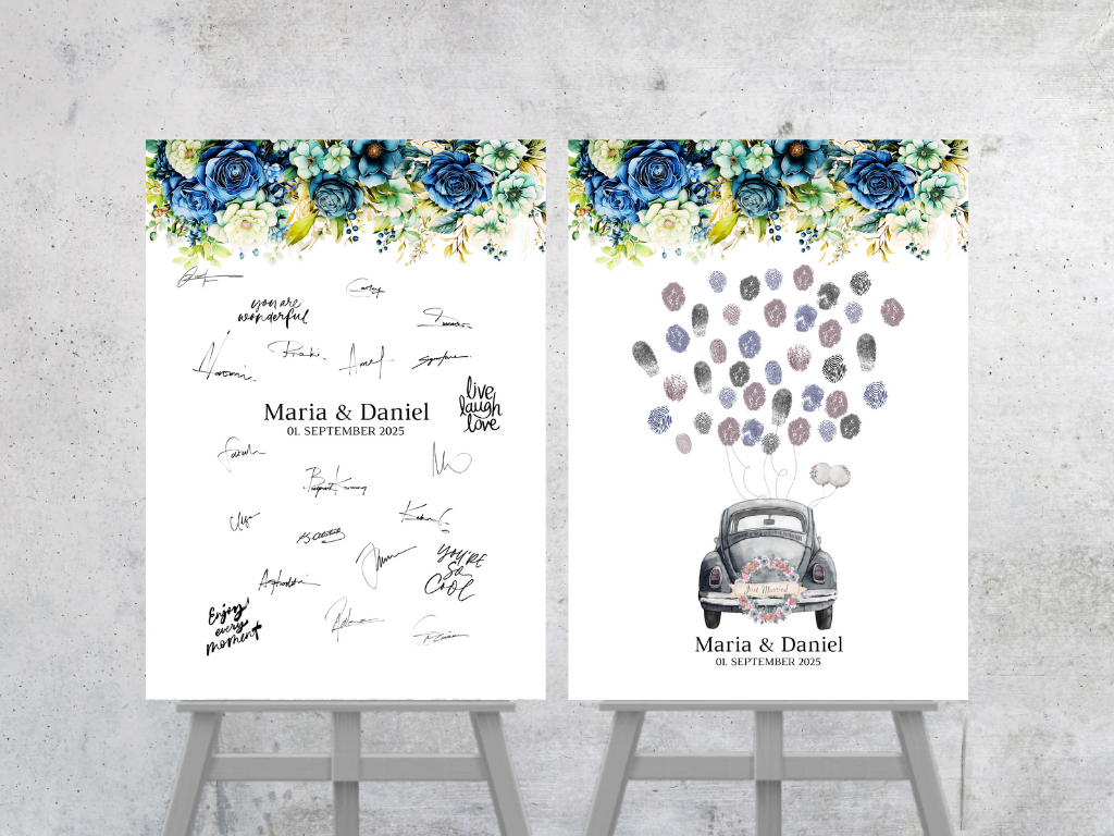 Gästebuch Alternativen für Hochzeit Leinwand, Poster . Marine , Blaue Blumen JASMIN