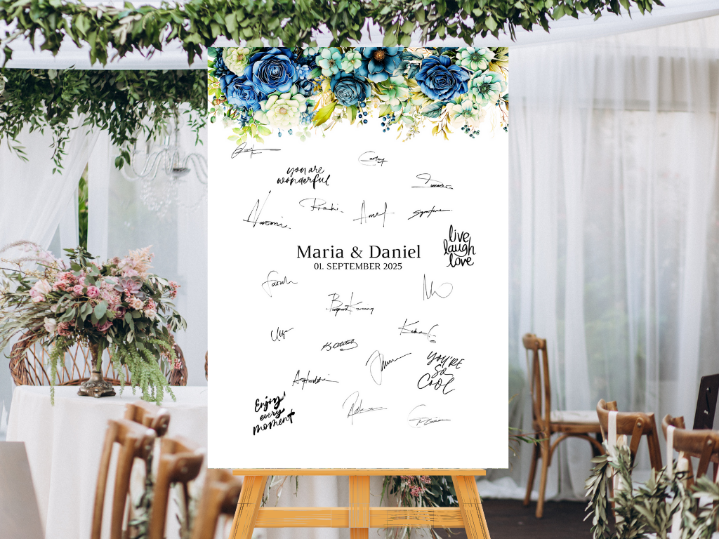 Gästebuch Alternativen für Hochzeit Leinwand, Poster . Marine , Blaue Blumen JASMIN