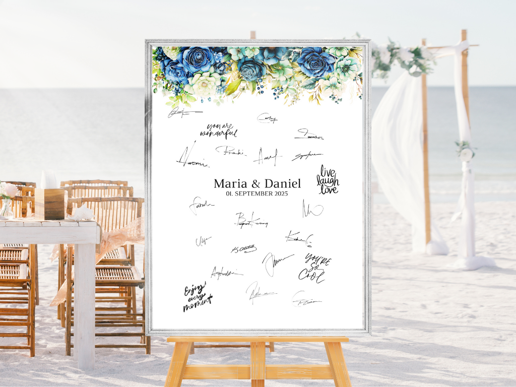 Gästebuch Alternativen für Hochzeit Leinwand, Poster . Marine , Blaue Blumen JASMIN