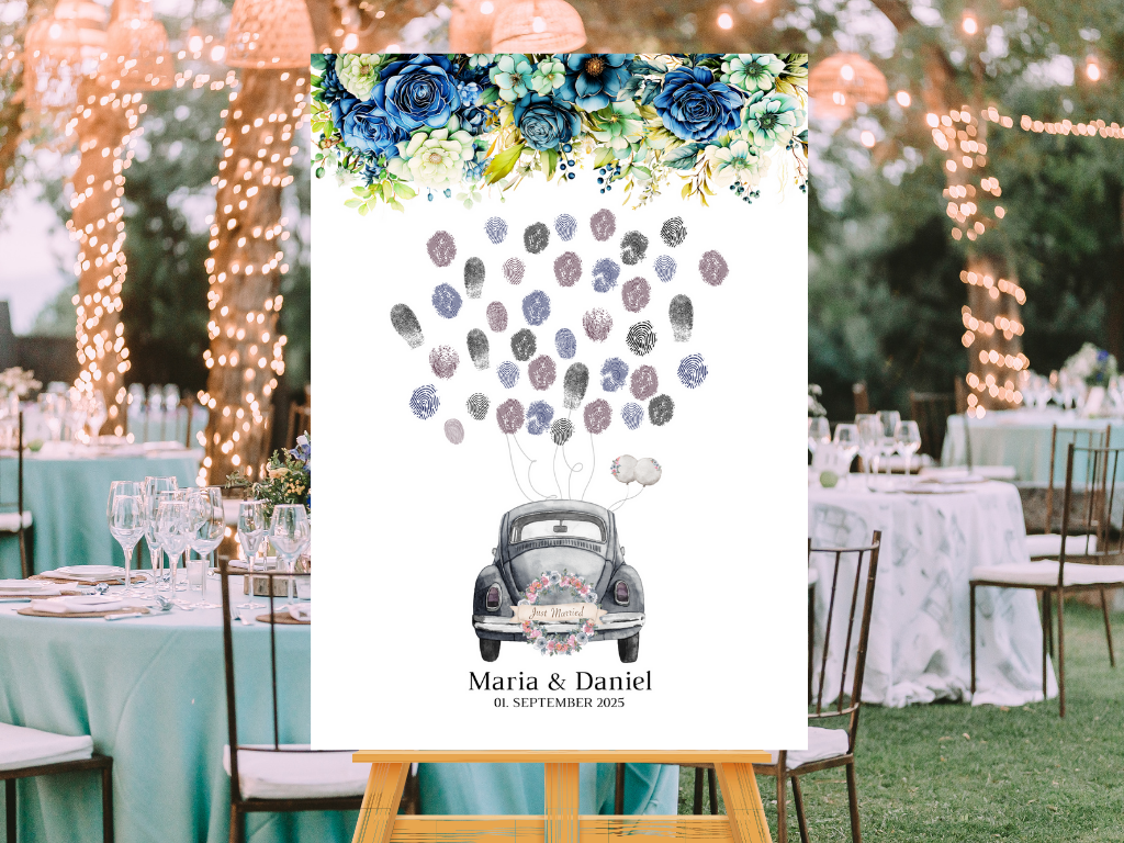 Gästebuch Alternativen für Hochzeit Leinwand, Poster . Marine , Blaue Blumen JASMIN