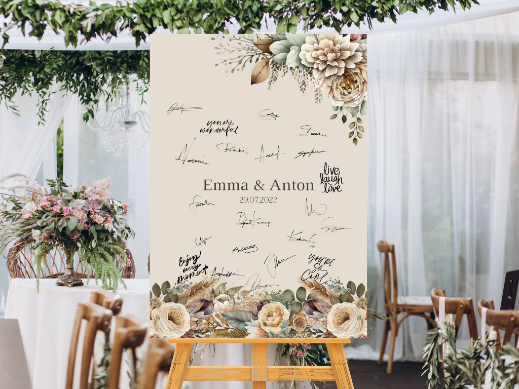 Gästebuch Alternativen für Hochzeit Leinwand, Poster . Boho , Beige , Blumen JULIA
