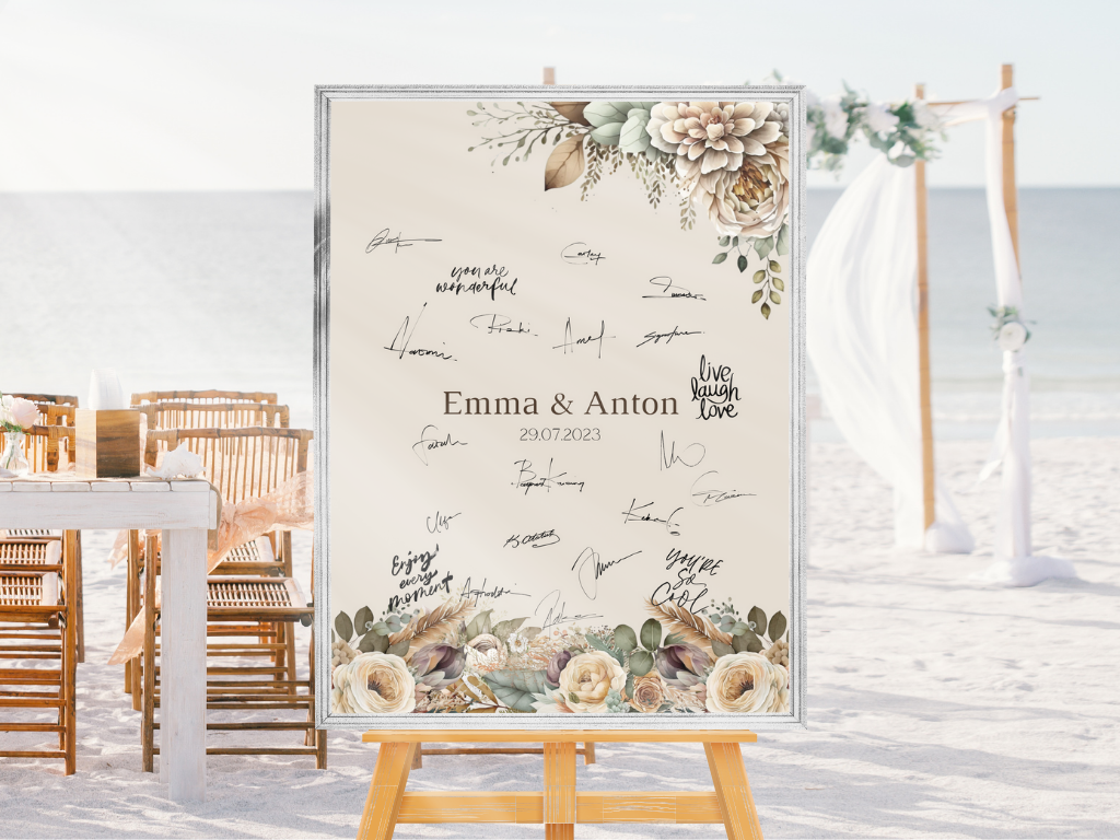 Gästebuch Alternativen für Hochzeit Leinwand, Poster . Boho , Beige , Blumen JULIA
