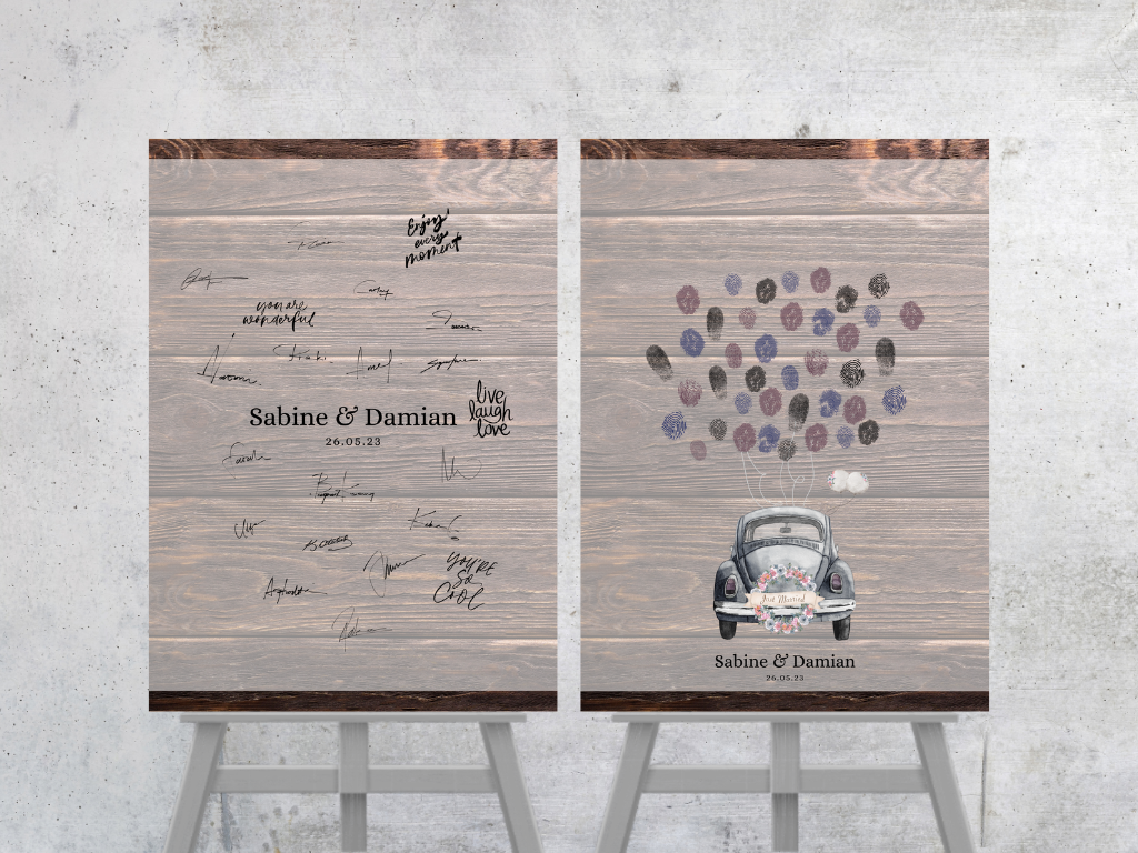 Gästebuch Alternativen für Hochzeit Leinwand, Poster . Boho , Holzeffekt , Vintage LEONIE