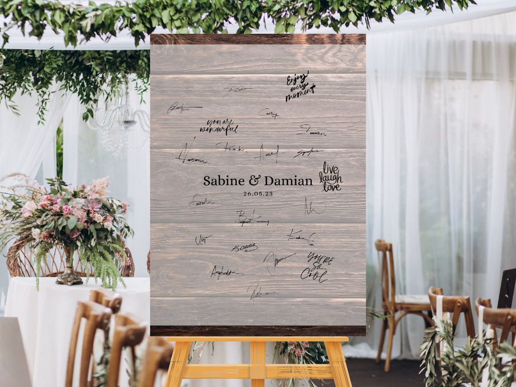 Gästebuch Alternativen für Hochzeit Leinwand, Poster . Boho , Holzeffekt , Vintage LEONIE