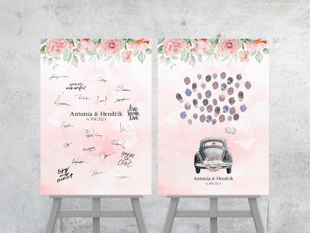 Gästebuch Alternativen für Hochzeit Leinwand, Poster . Boho , Rosa Blumen LAURA