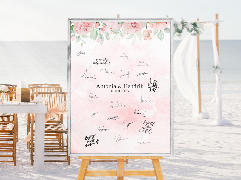 Gästebuch Alternativen für Hochzeit Leinwand, Poster . Boho , Rosa Blumen LAURA
