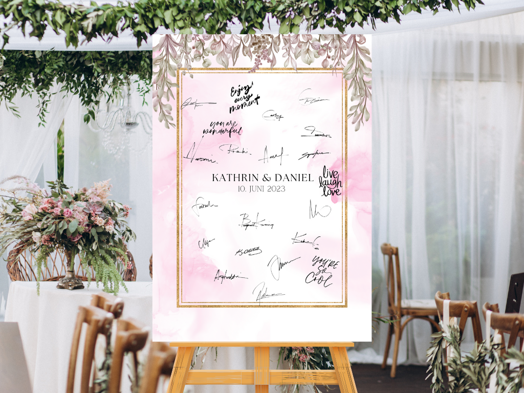 Gästebuch Alternativen für Hochzeit Leinwand, Poster . Boho , Rosa Blumen MARTA