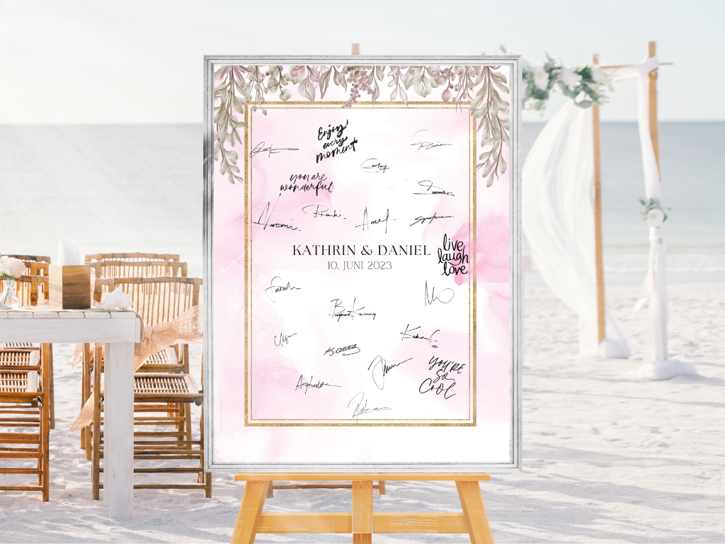 Gästebuch Alternativen für Hochzeit Leinwand, Poster . Boho , Rosa Blumen MARTA