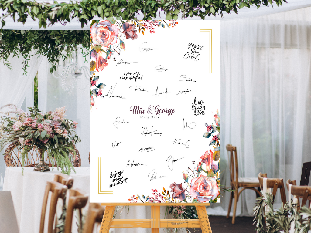 Gästebuch Alternativen für Hochzeit Leinwand, Poster . Boho , Rosa Blumen SOPHIE