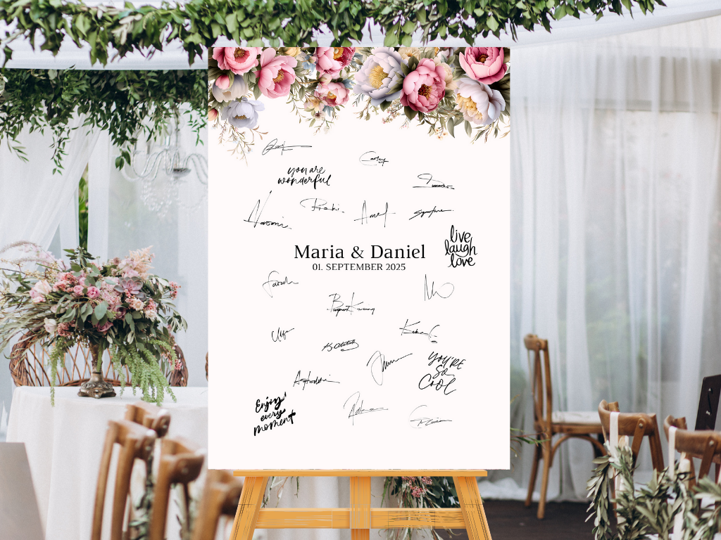 Gästebuch Alternativen für Hochzeit Leinwand, Poster . Rote Blumen Boho KATRIN