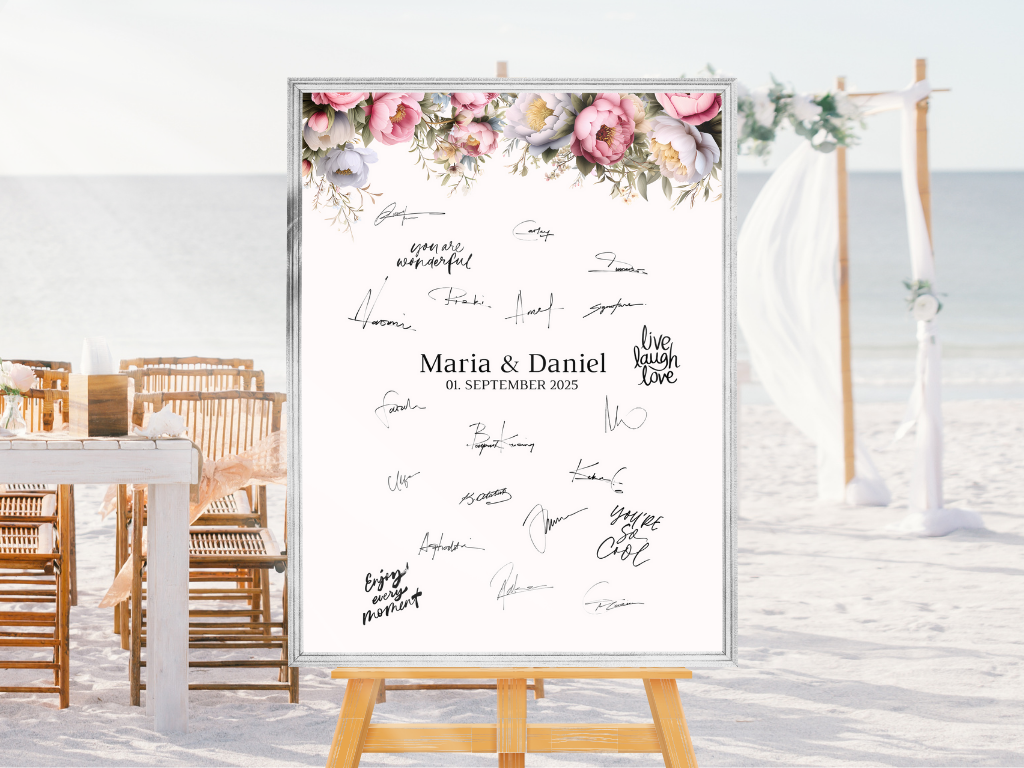 Gästebuch Alternativen für Hochzeit Leinwand, Poster . Rote Blumen Boho KATRIN