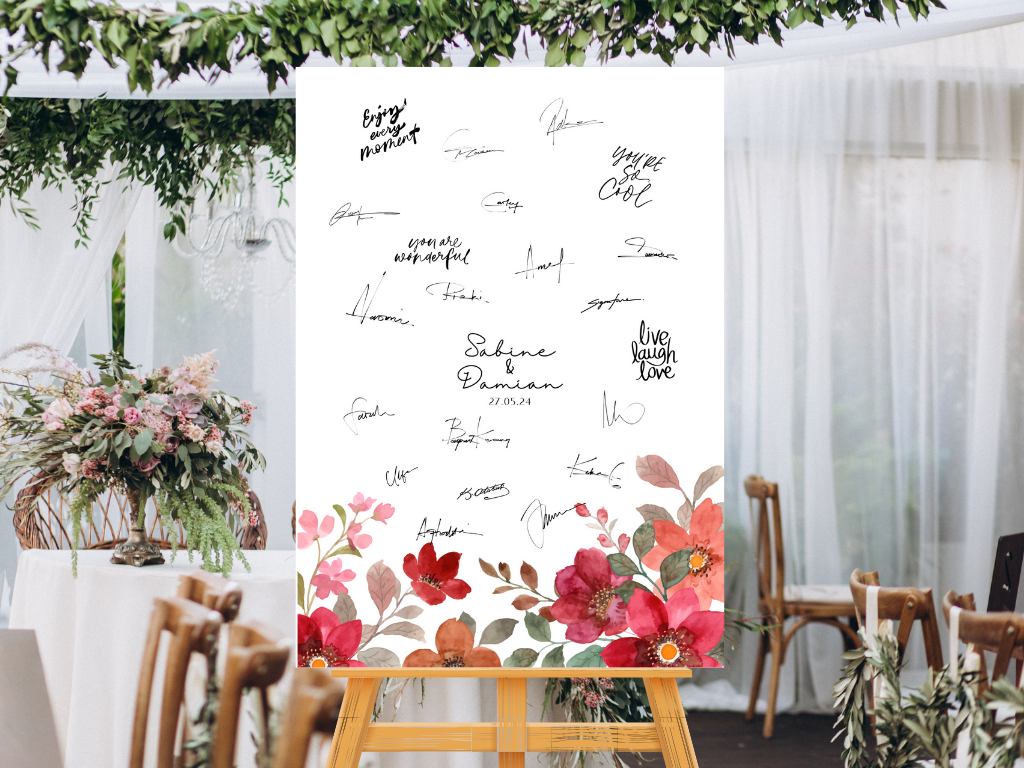 Gästebuch Alternativen für Hochzeit Leinwand, Poster . Bunte Blumen , Rot , Vintage NATALIE