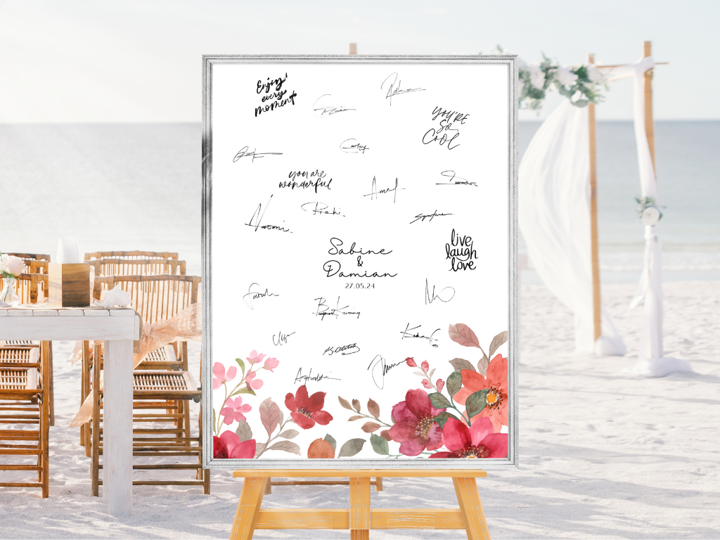 Gästebuch Alternativen für Hochzeit Leinwand, Poster . Bunte Blumen , Rot , Vintage NATALIE
