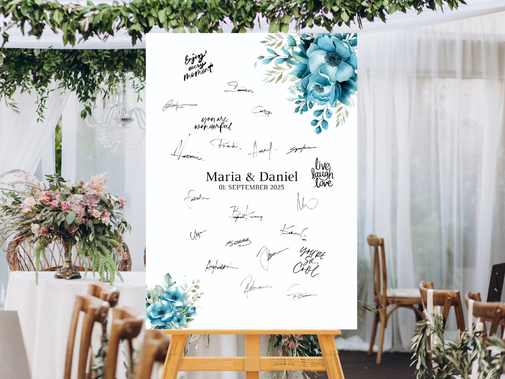 Gästebuch Alternativen für Hochzeit Leinwand, Poster .Strand Hochzeit , Marine , Blaue Blumen LINDA