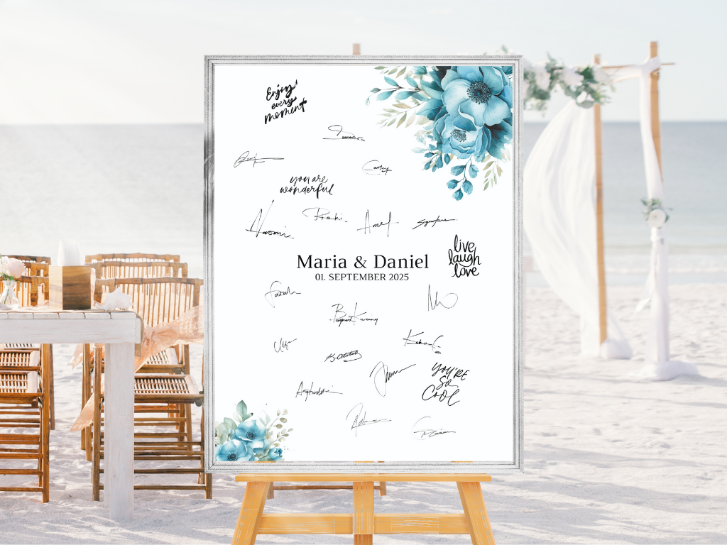 Gästebuch Alternativen für Hochzeit Leinwand, Poster .Strand Hochzeit , Marine , Blaue Blumen LINDA