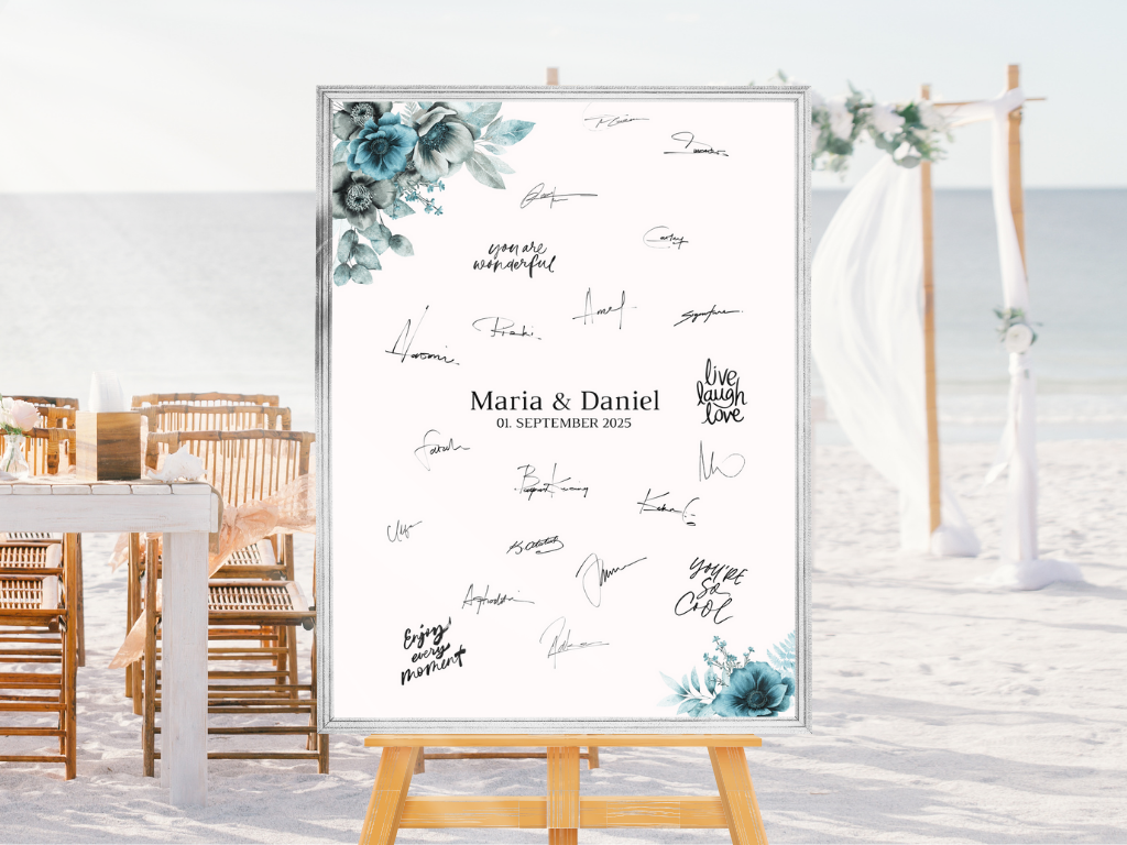 Gästebuch Alternativen für Hochzeit Leinwand, Poster . Strand Hochzeit , Marine , Blaue Blumen MILA