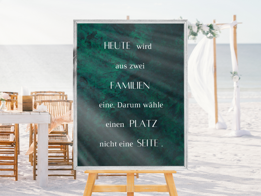 Heute wird aus zwei Familien eine Schild für Hochzeit Leinwand, Poster. Glamour , grün MELISSA
