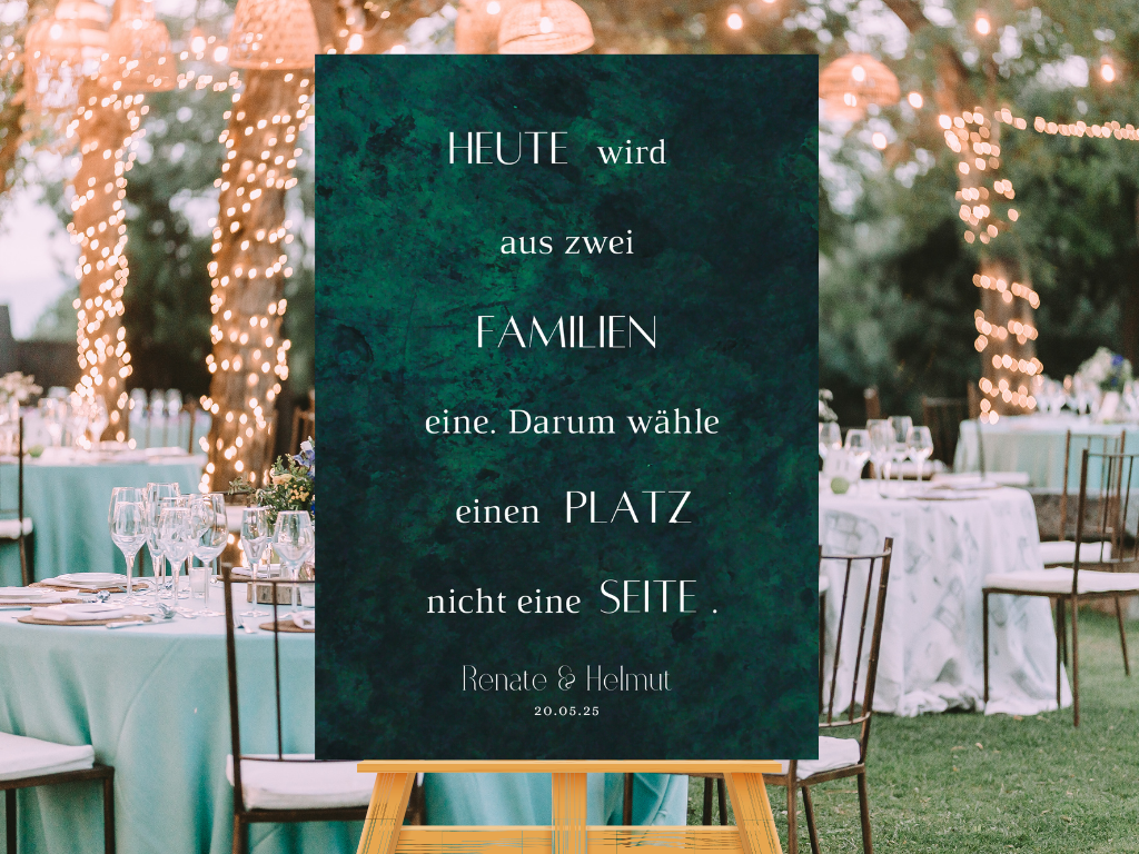 Heute wird aus zwei Familien eine Schild für Hochzeit Leinwand, Poster. Glamour , grün MELISSA