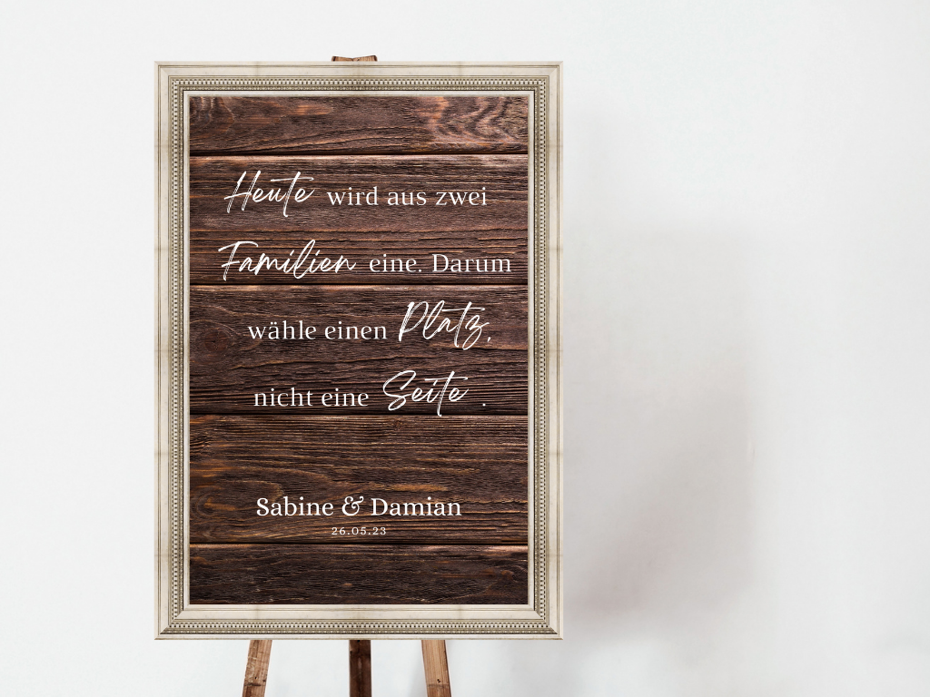 Heute wird aus zwei Familien eine Schild für Hochzeit Leinwand, Poster. Boho , Holzeffekt , Vintage LEONIE