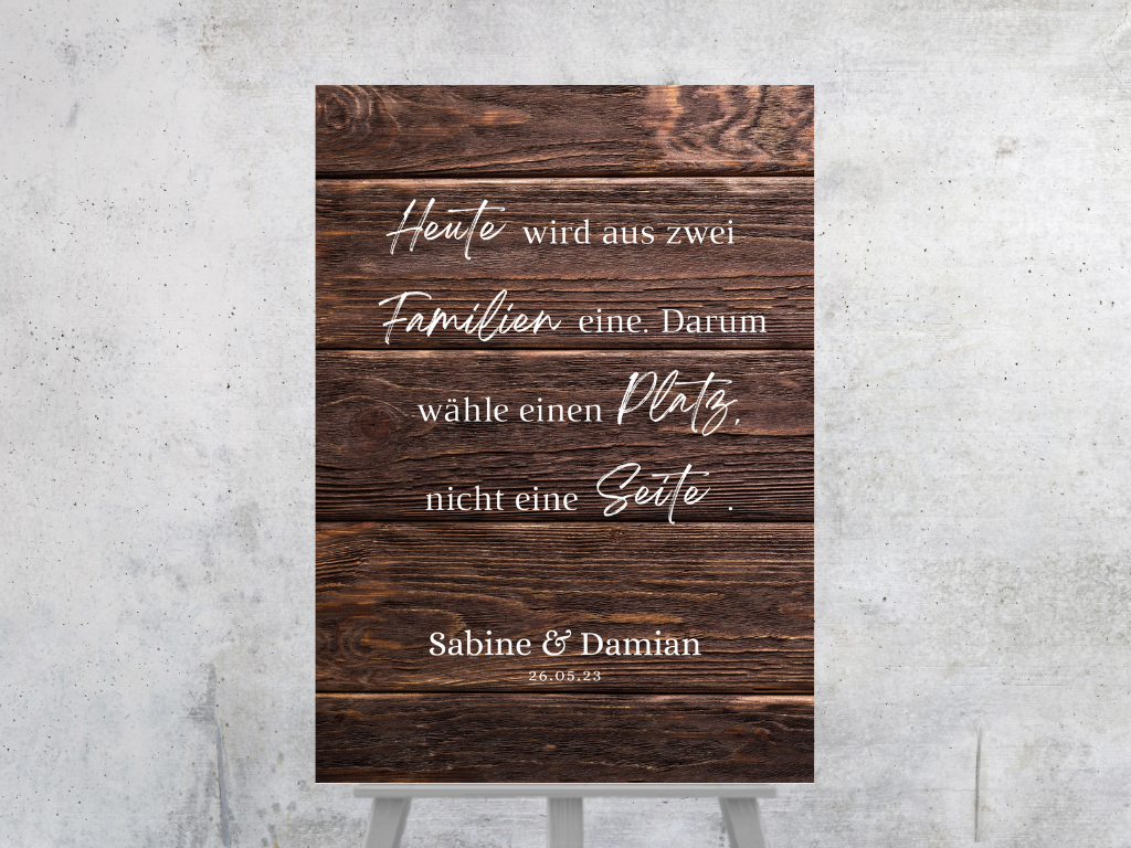 Heute wird aus zwei Familien eine Schild für Hochzeit Leinwand, Poster. Boho , Holzeffekt , Vintage LEONIE