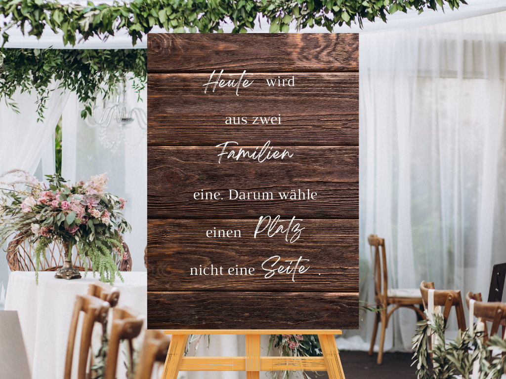 Heute wird aus zwei Familien eine Schild für Hochzeit Leinwand, Poster. Boho , Holzeffekt , Vintage LEONIE