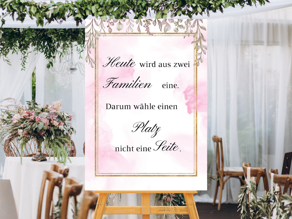 Heute wird aus zwei Familien eine Schild für Hochzeit Leinwand, Poster. Boho , Rosa Blumen MARTA