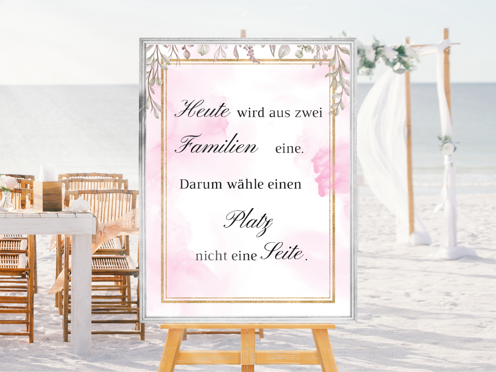 Heute wird aus zwei Familien eine Schild für Hochzeit Leinwand, Poster. Boho , Rosa Blumen MARTA