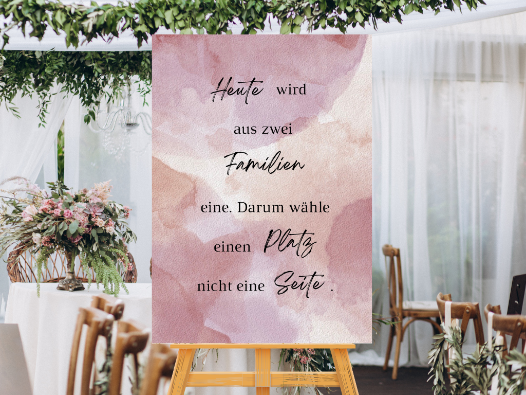 Heute wird aus zwei Familien eine Schild für Hochzeit Leinwand, Poster. Glamour , rosa EMILY