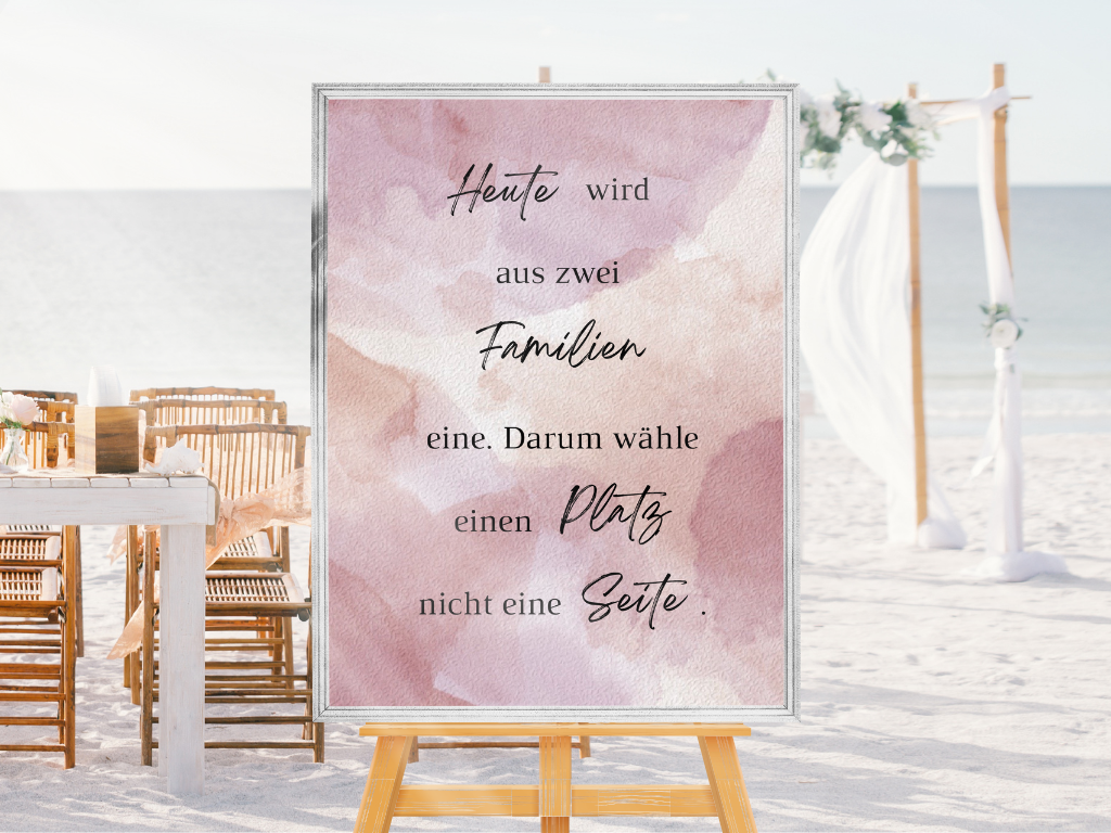 Heute wird aus zwei Familien eine Schild für Hochzeit Leinwand, Poster. Glamour , rosa EMILY