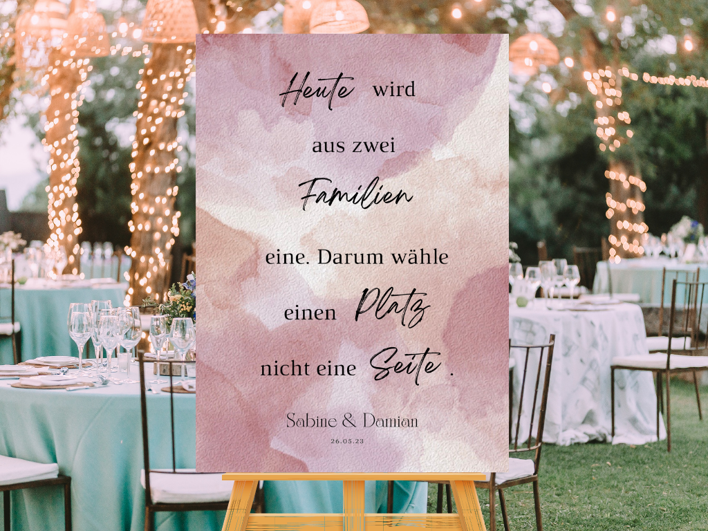Heute wird aus zwei Familien eine Schild für Hochzeit Leinwand, Poster. Glamour , rosa EMILY