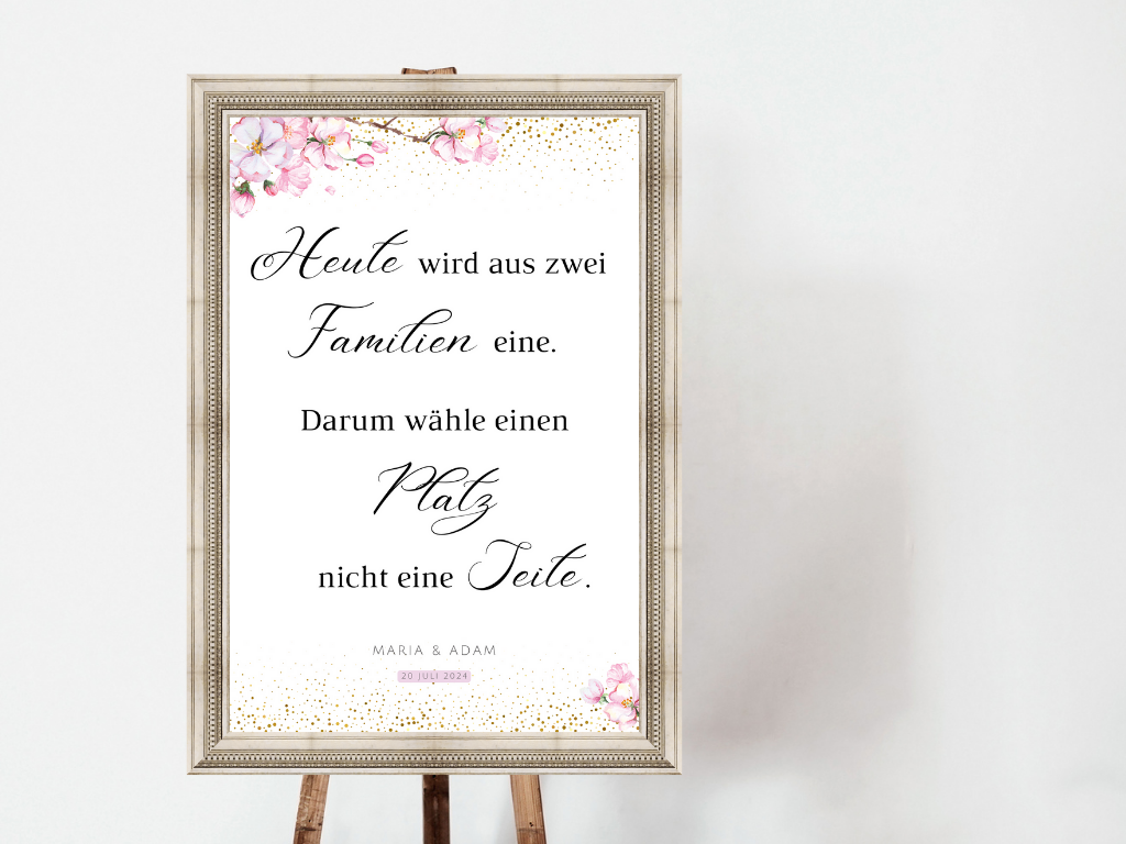 Heute wird aus zwei Familien eine Schild für Hochzeit Leinwand, Poster. Kirschblüten , Rosa , Vintage LEA