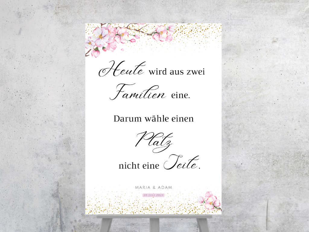 Heute wird aus zwei Familien eine Schild für Hochzeit Leinwand, Poster. Kirschblüten , Rosa , Vintage LEA
