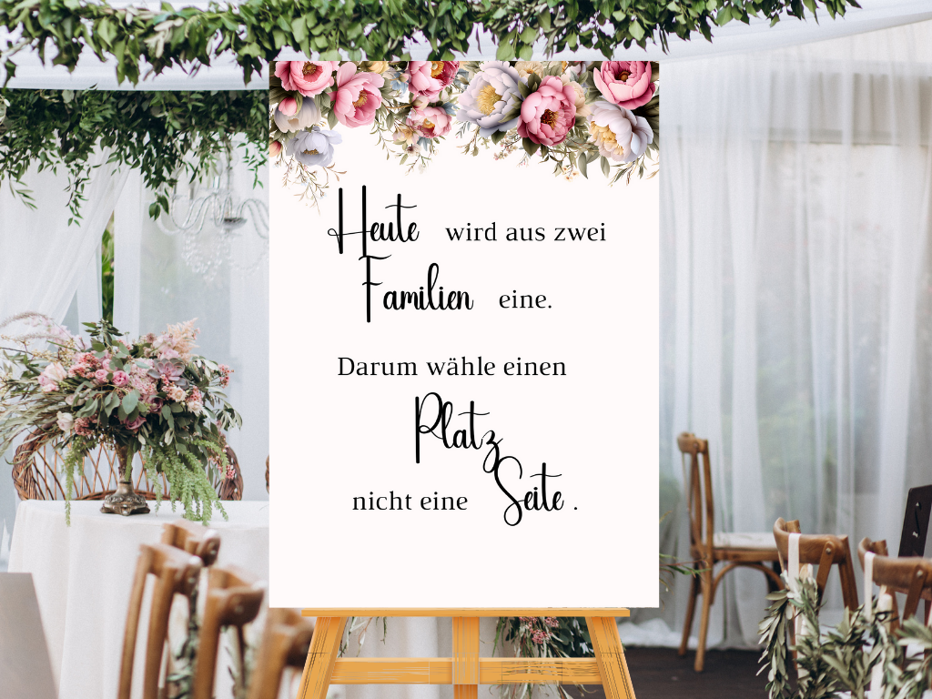 Heute wird aus zwei Familien eine Schild für Hochzeit Leinwand, Poster. Rote Blumen Boho KATRIN