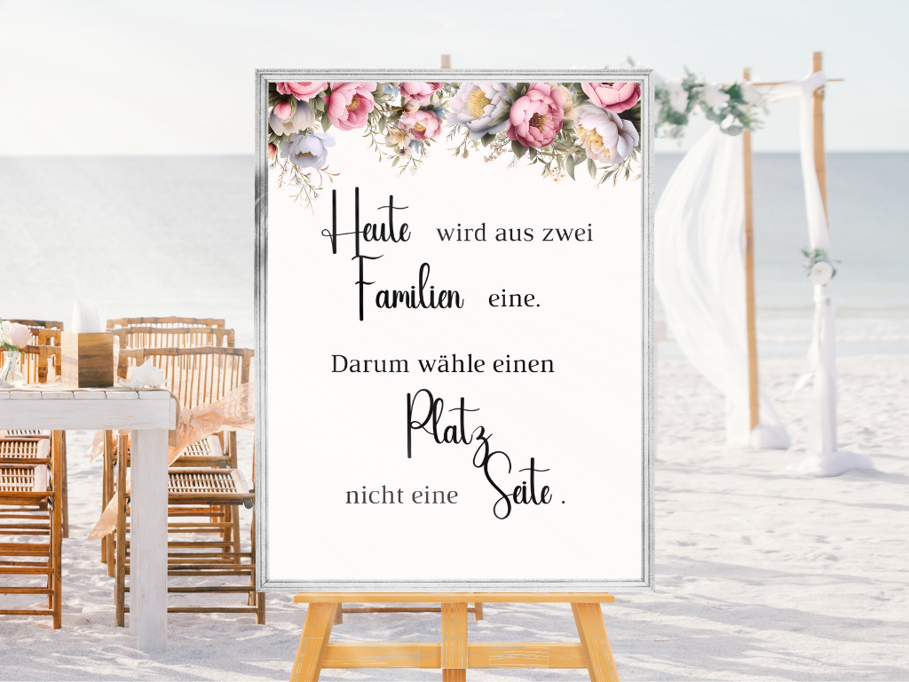 Heute wird aus zwei Familien eine Schild für Hochzeit Leinwand, Poster. Rote Blumen Boho KATRIN
