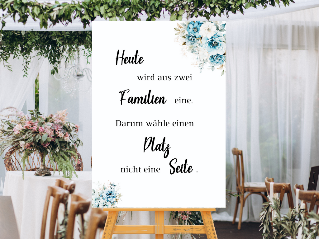 Heute wird aus zwei Familien eine Schild für Hochzeit Leinwand, Poster. Strand Hochzeit , Marine , Blaue Blumen ALICE